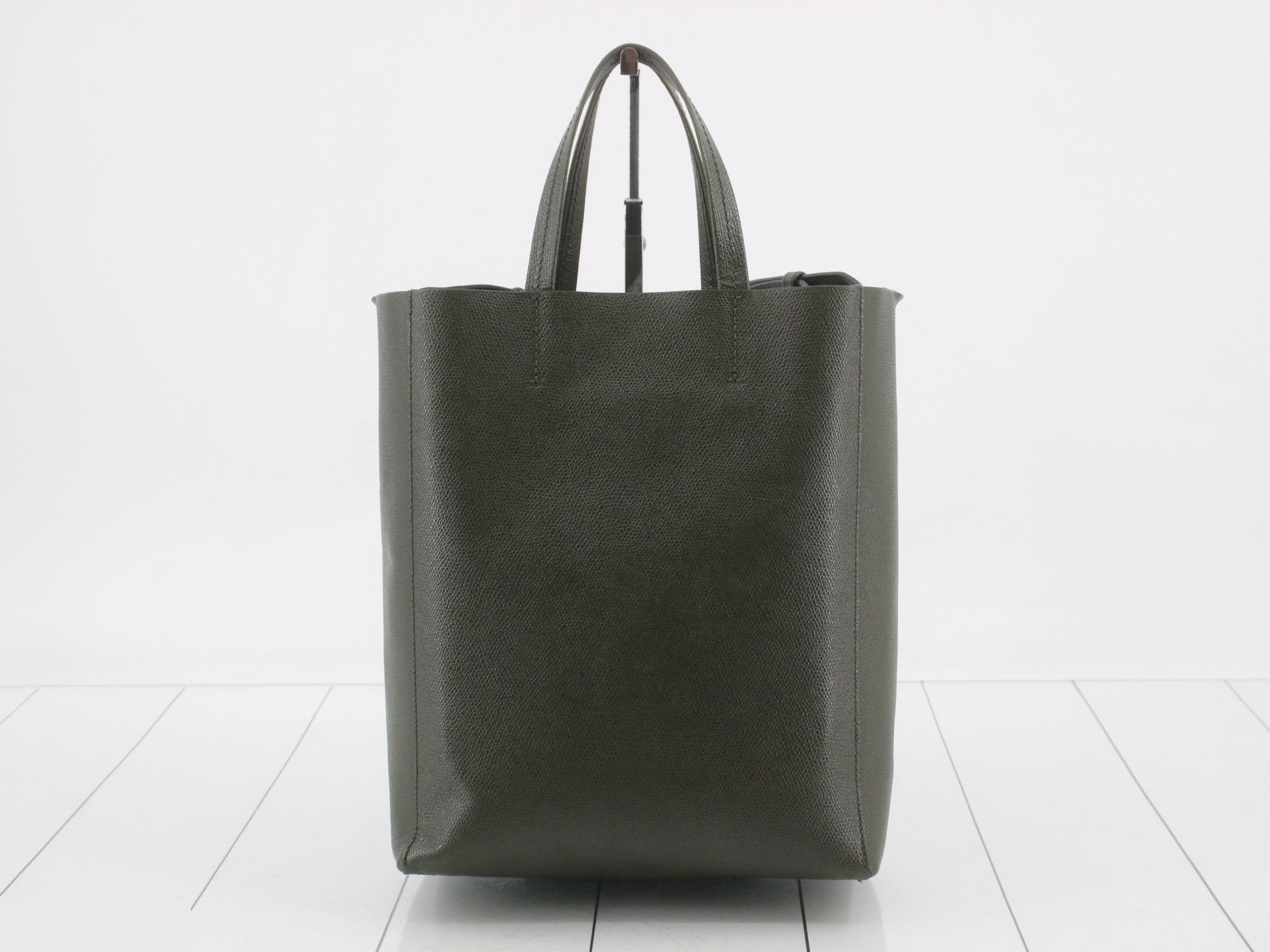 Vertical Cabas Leather 2-Way Shoulder/Tote Bag, Khaki — view 2