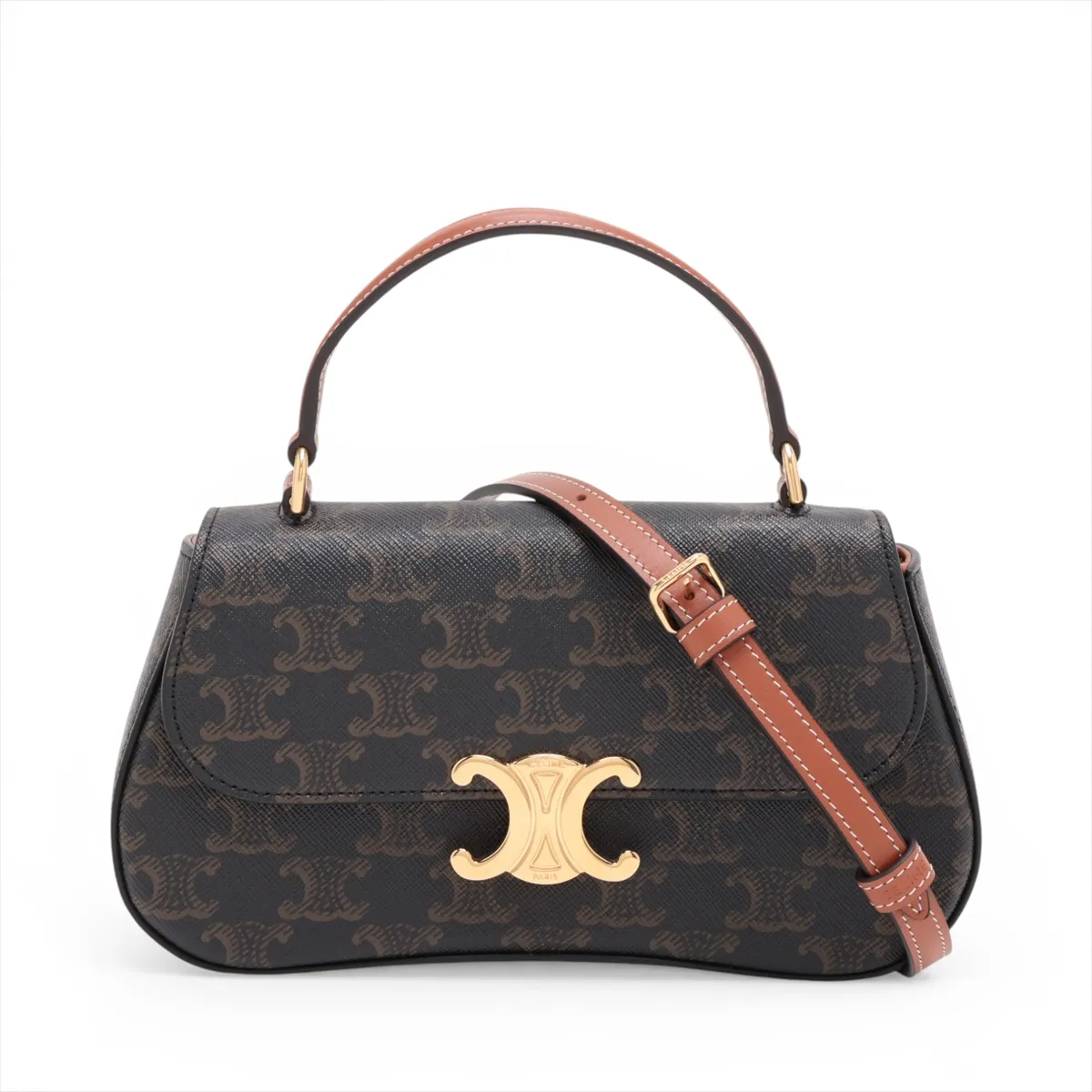 Triomphe Teen Laura PVC x Leather 2-Way Handbag Brown