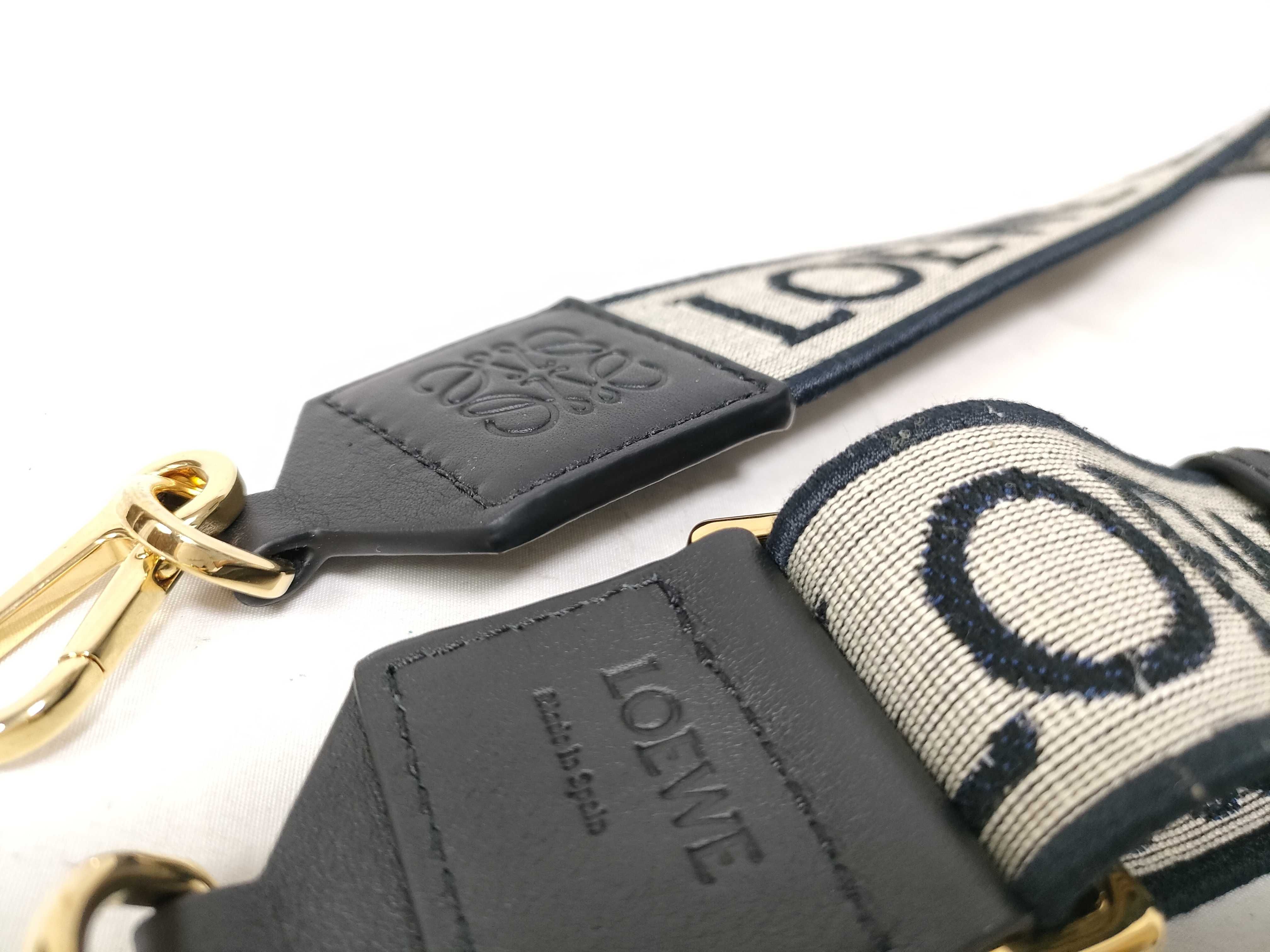 Shoulder Strap, Anagram, Canvas x Leather, Navy, Gold Hardware — view 5