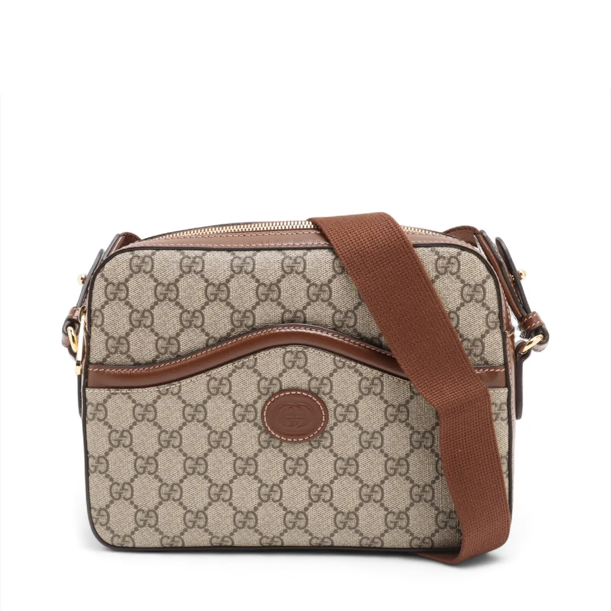 GG Supreme PVC x Leather Shoulder Bag, Brown, 675891