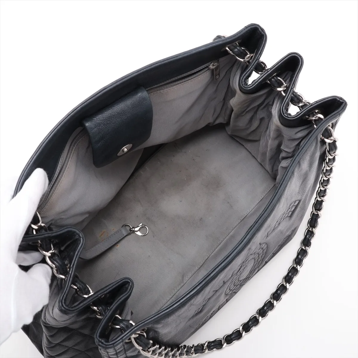 Coco Mark Leather Chain Tote Bag, Black with Silver Hardware, Item No. 16257170 (Serial Number 16) — view 7