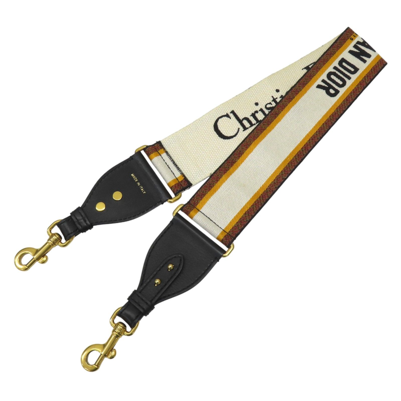 Embroidered Shoulder Strap Black Leather White Yellow Canvas — view 2