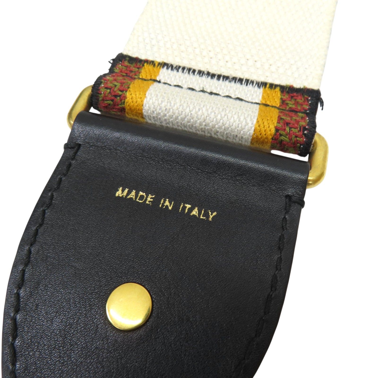 Embroidered Shoulder Strap Black Leather White Yellow Canvas — view 4