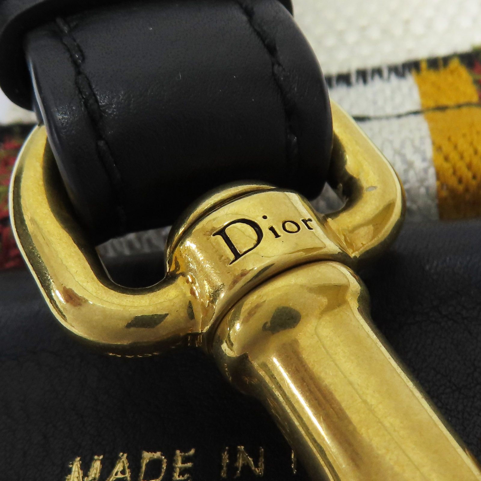 Embroidered Shoulder Strap Black Leather White Yellow Canvas — view 5