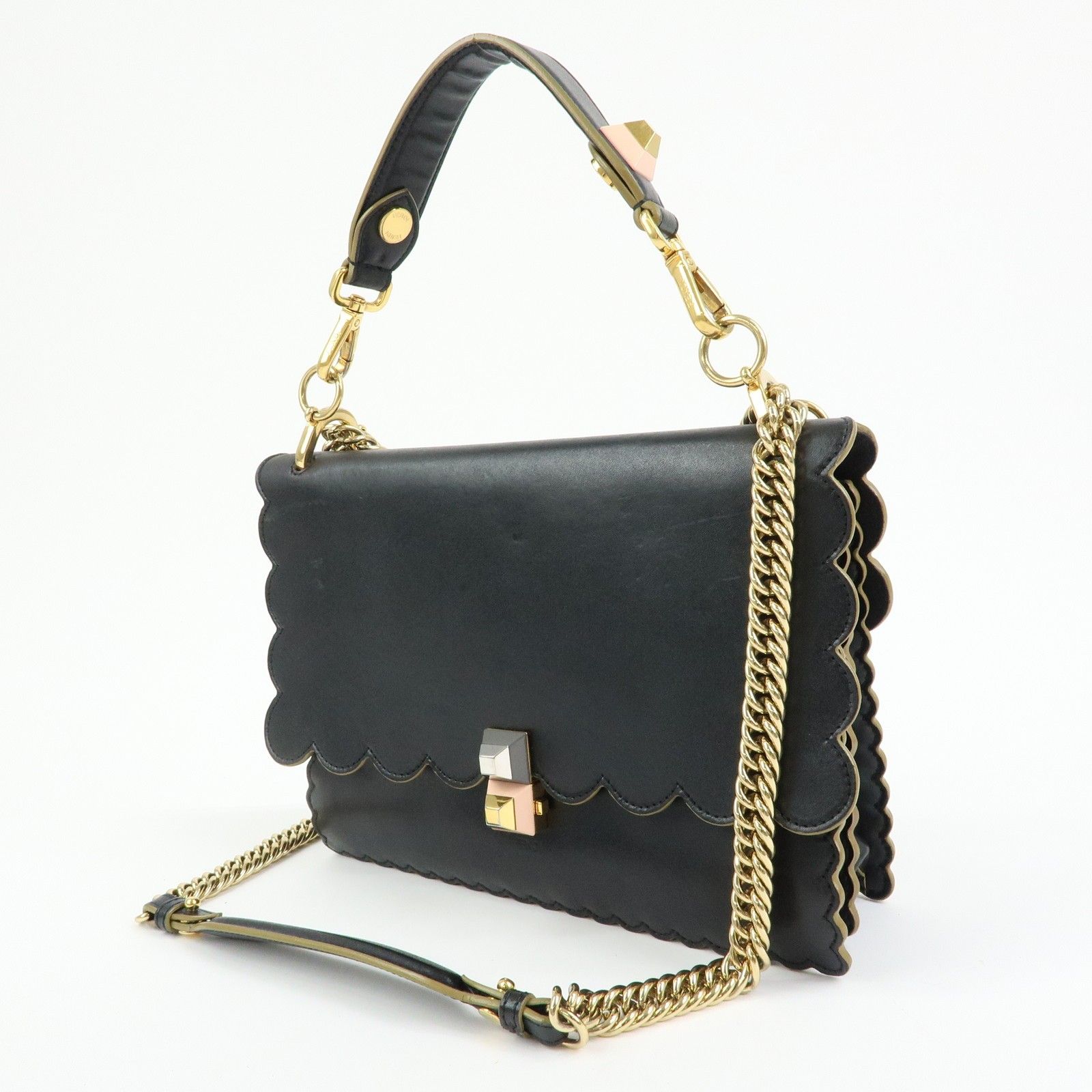 KAN I Leather 2Way Bag Shoulder Bag Hand Bag Black 8BT283 — view 3
