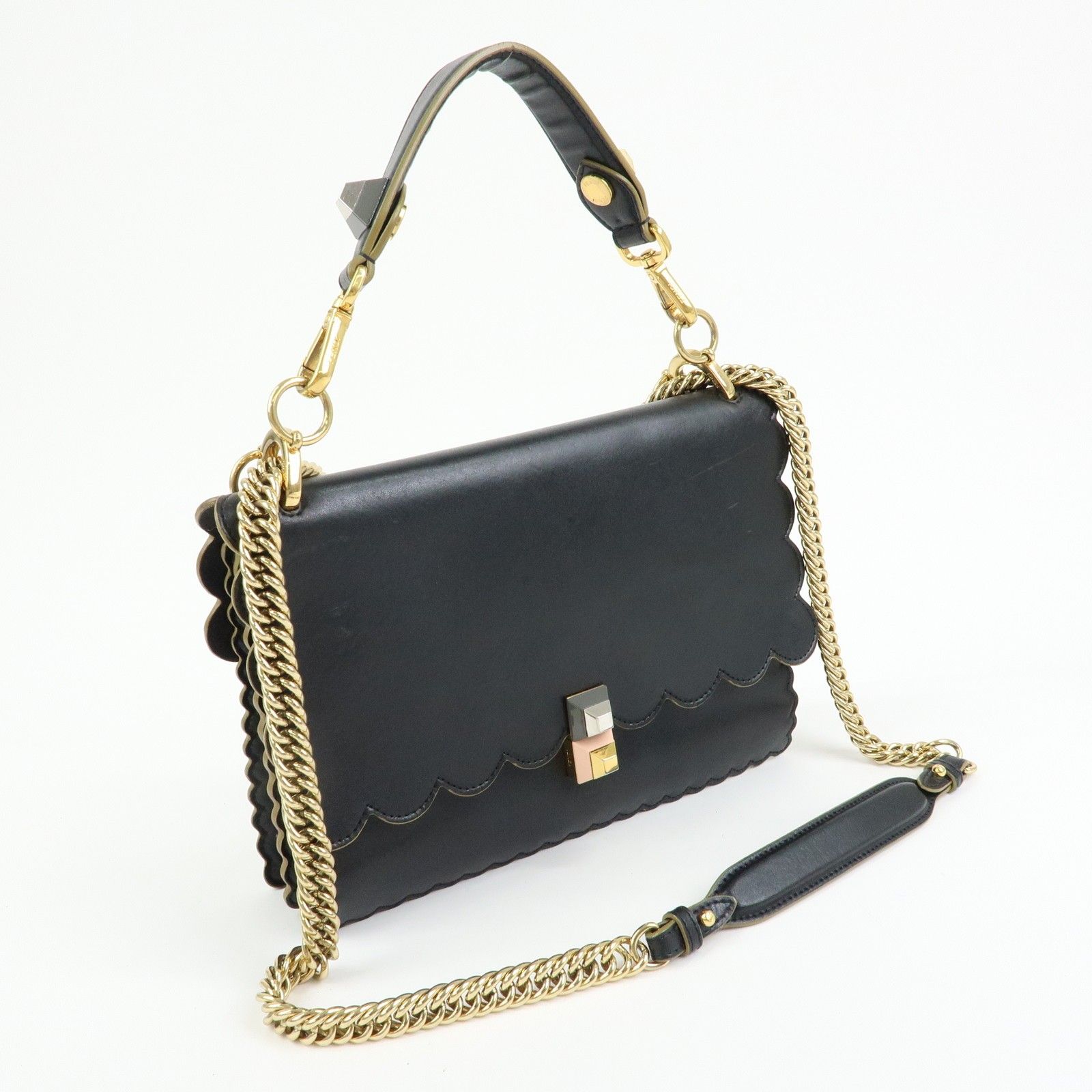 KAN I Leather 2Way Bag Shoulder Bag Hand Bag Black 8BT283 — view 4