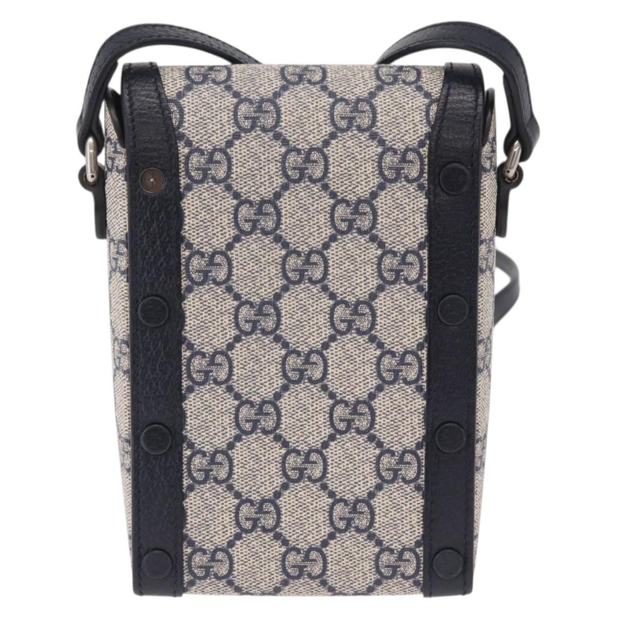 Gg Supreme Monogram Mini Horsebit 1955 Pvc Navy Silver 625615 Auth — view 2