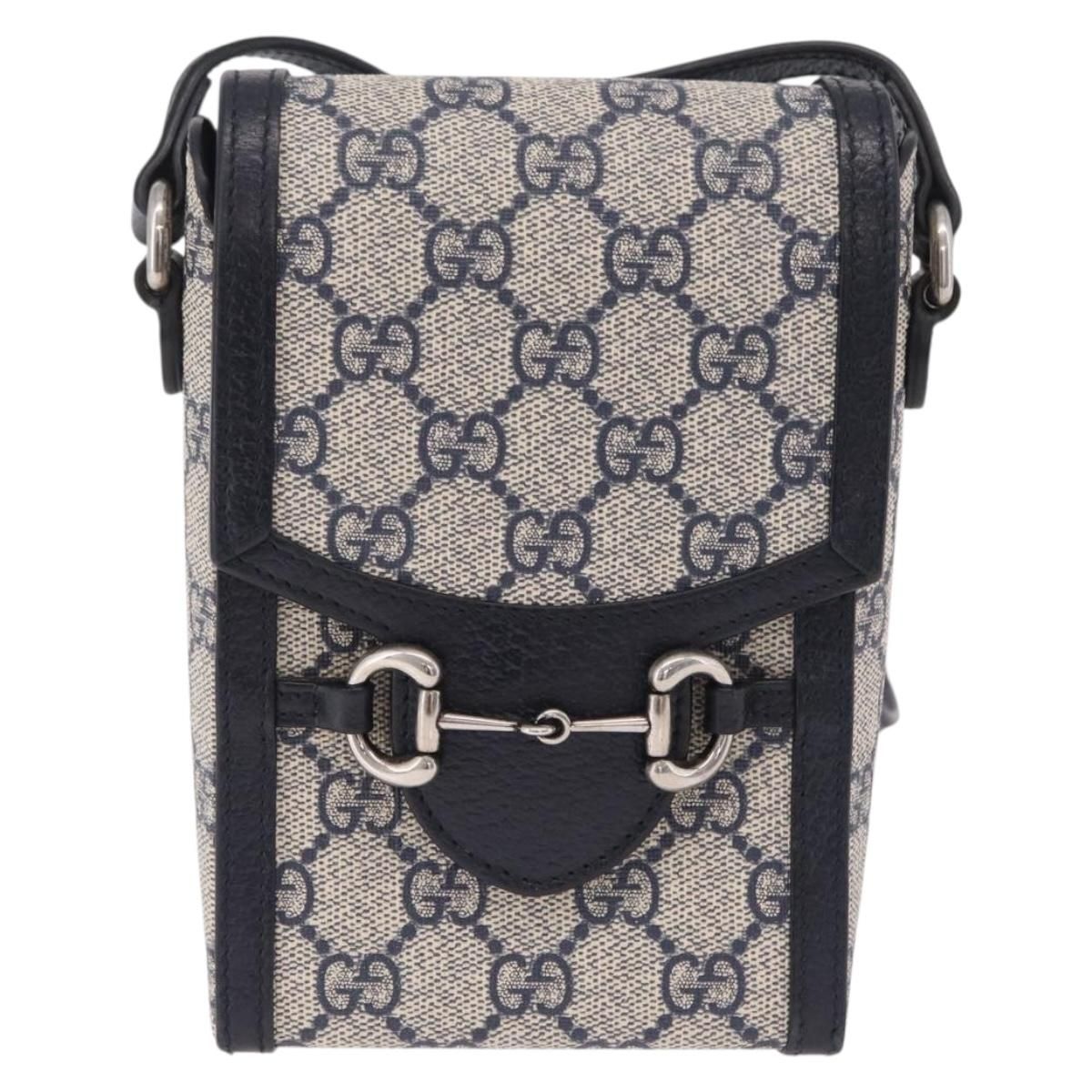 Gg Supreme Monogram Mini Horsebit 1955 Pvc Navy Silver 625615 Auth — view 13