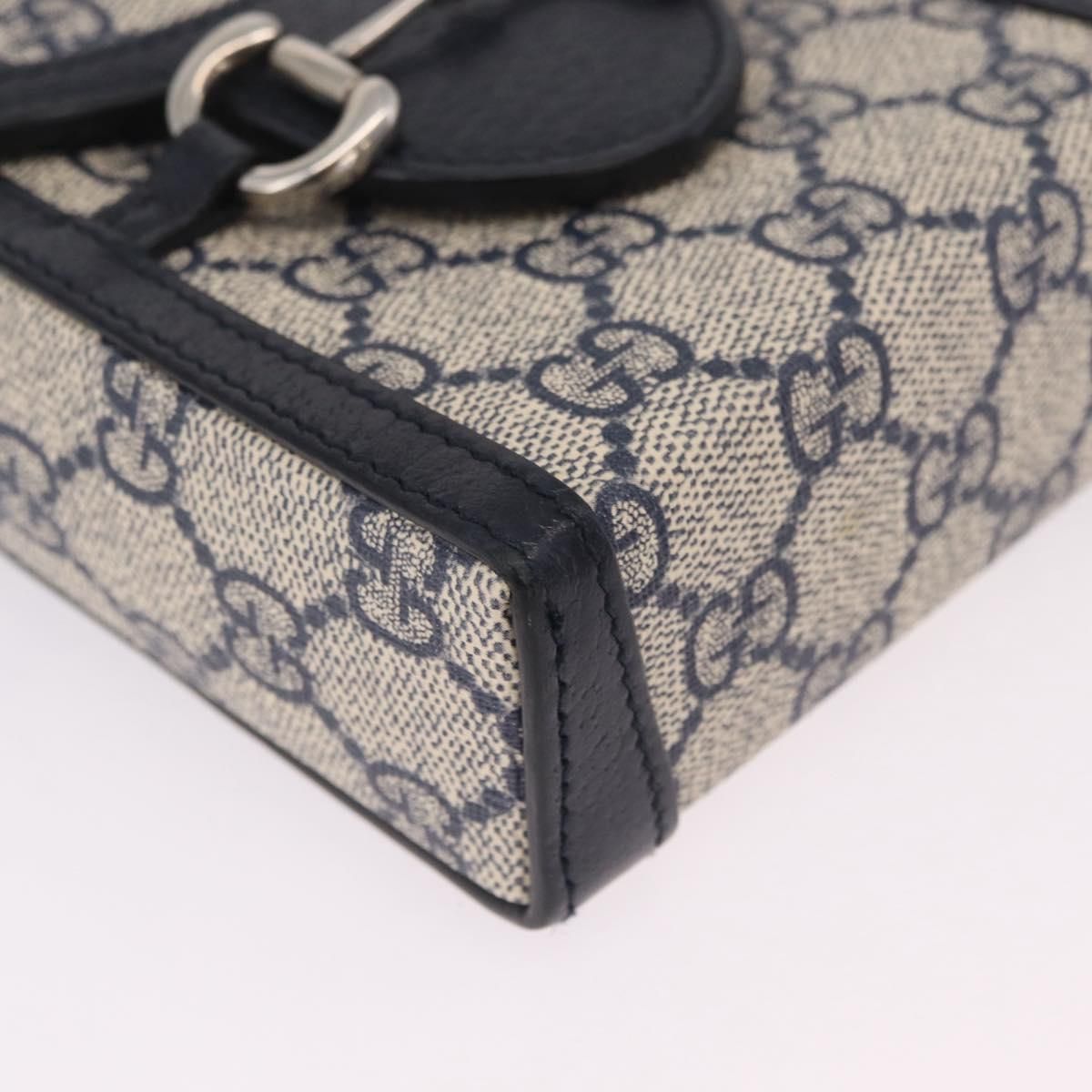 Gg Supreme Monogram Mini Horsebit 1955 Pvc Navy Silver 625615 Auth — view 16