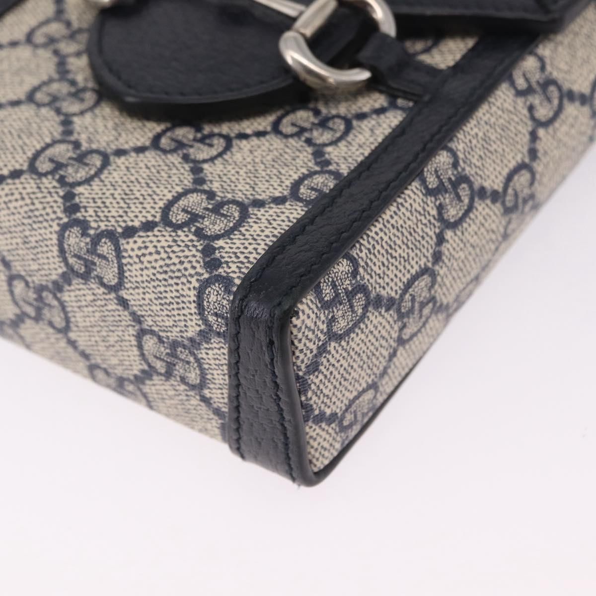 Gg Supreme Monogram Mini Horsebit 1955 Pvc Navy Silver 625615 Auth — view 17