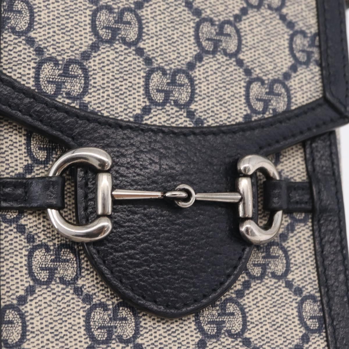 Gg Supreme Monogram Mini Horsebit 1955 Pvc Navy Silver 625615 Auth — view 20