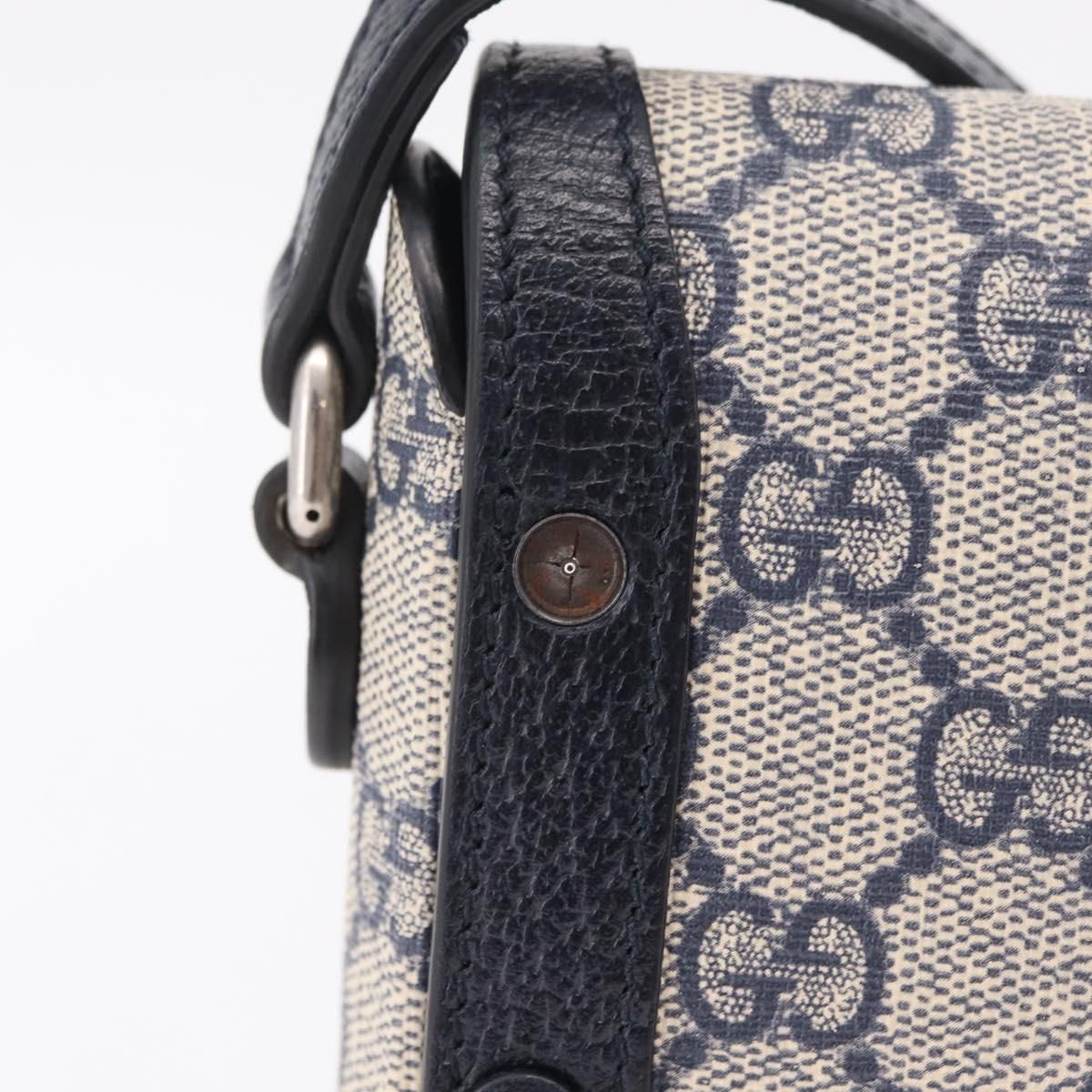 Gg Supreme Monogram Mini Horsebit 1955 Pvc Navy Silver 625615 Auth — view 3
