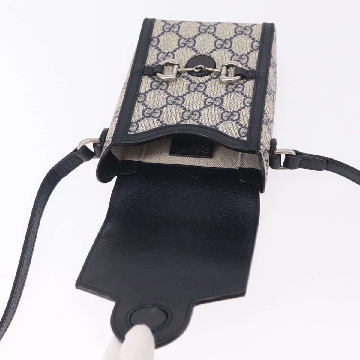 Gg Supreme Monogram Mini Horsebit 1955 Pvc Navy Silver 625615 Auth — view 21
