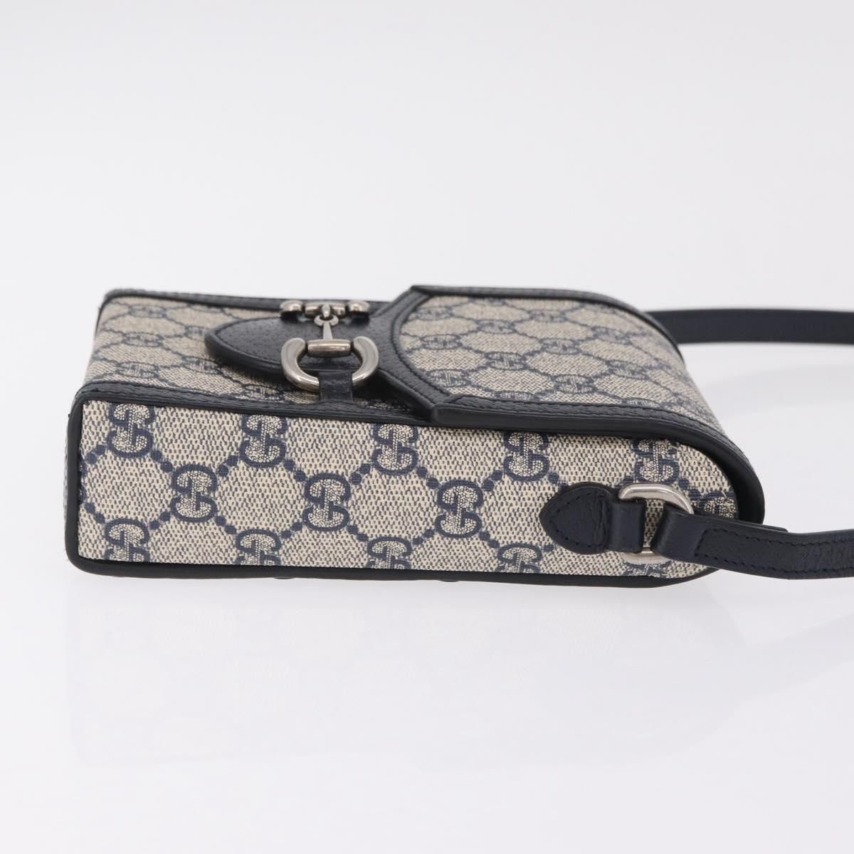 Gg Supreme Monogram Mini Horsebit 1955 Pvc Navy Silver 625615 Auth — view 4