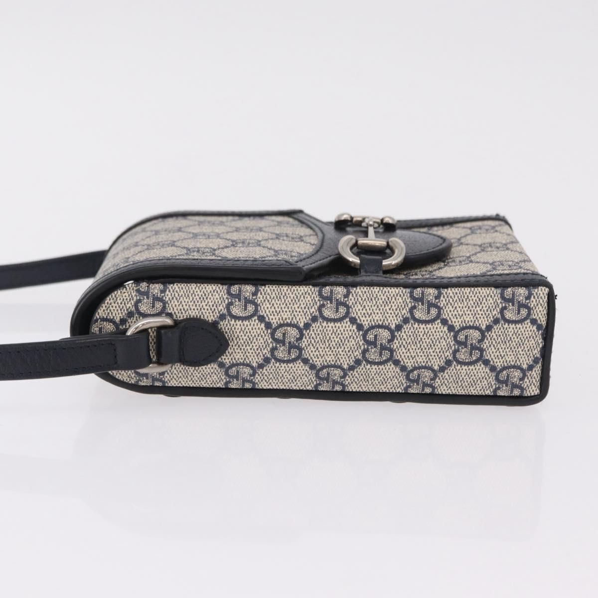 Gg Supreme Monogram Mini Horsebit 1955 Pvc Navy Silver 625615 Auth — view 5