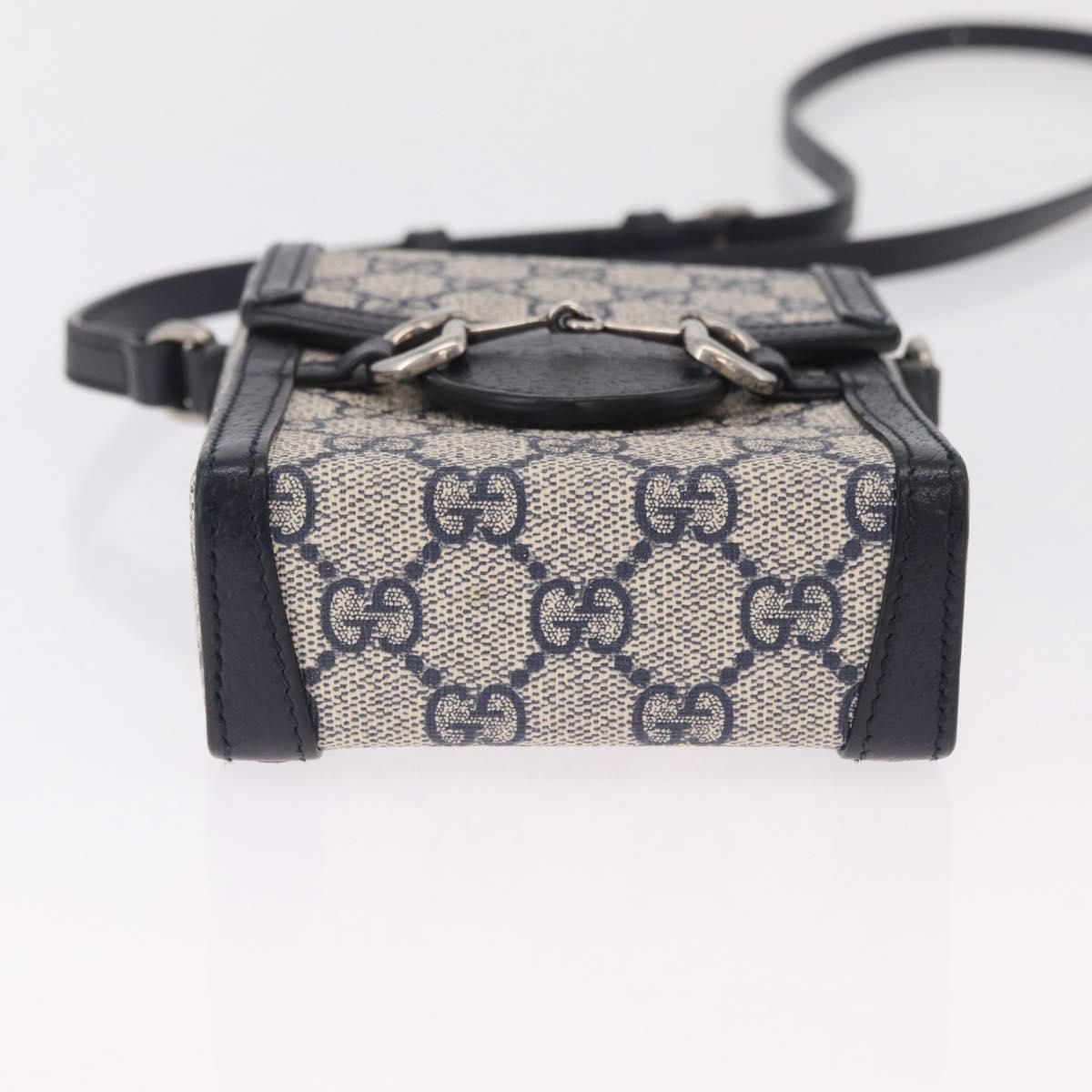 Gg Supreme Monogram Mini Horsebit 1955 Pvc Navy Silver 625615 Auth — view 6
