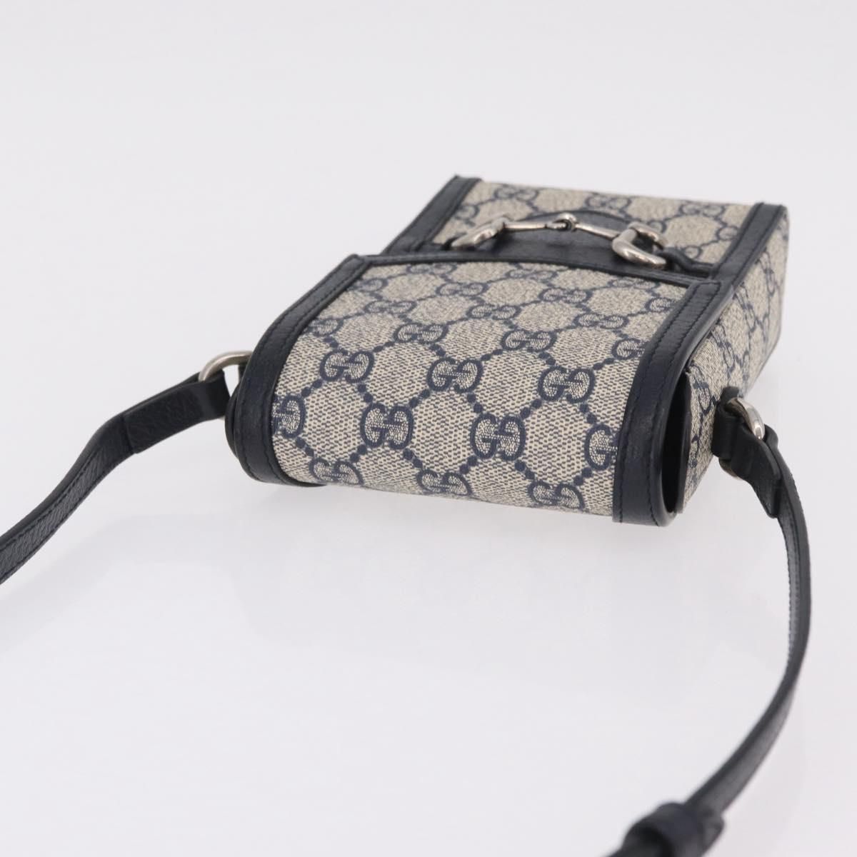 Gg Supreme Monogram Mini Horsebit 1955 Pvc Navy Silver 625615 Auth — view 7