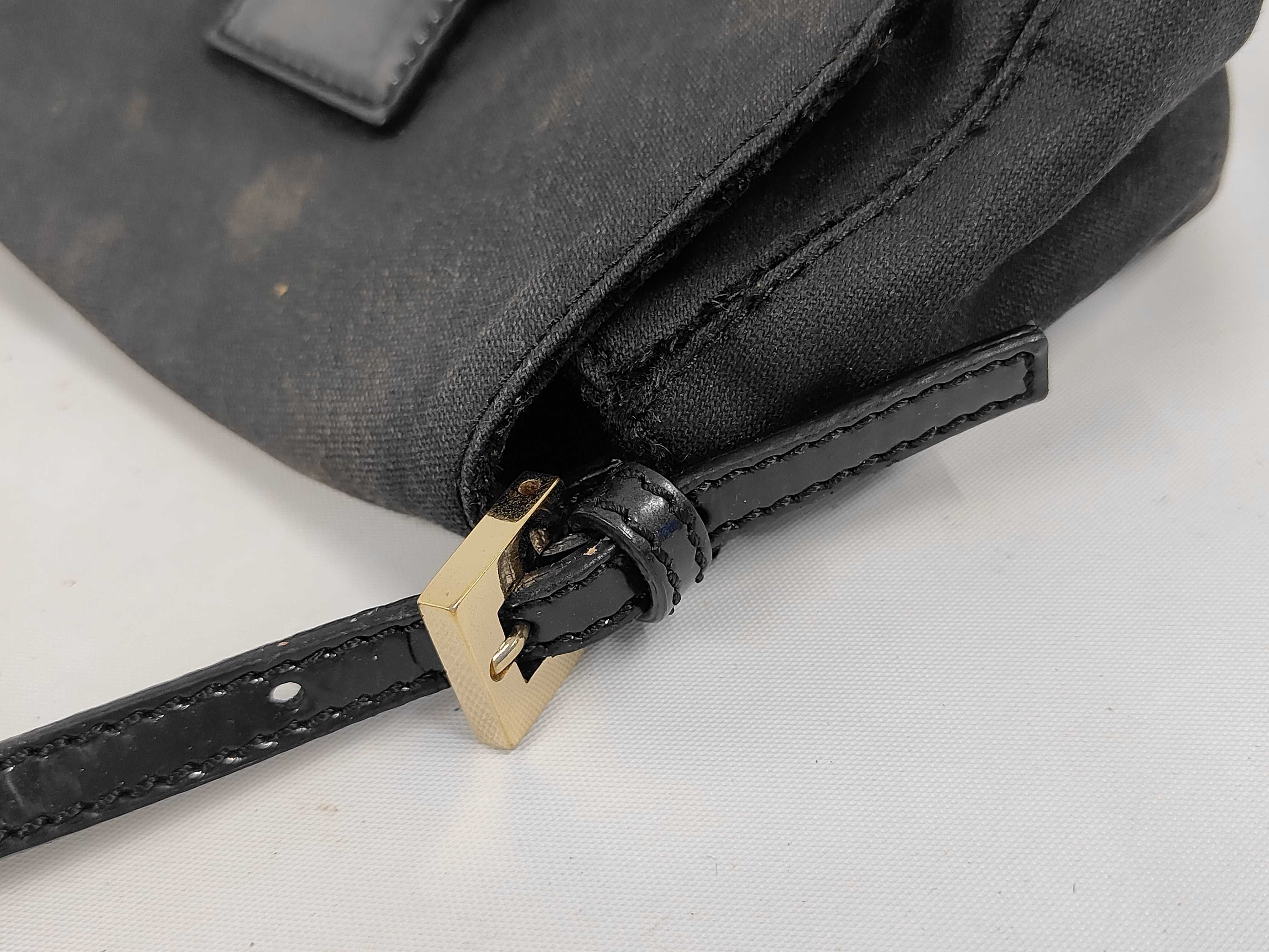 Mamma Bucket Chain Canvas x Patent Leather Chain Shoulder Bag, Black — view 6