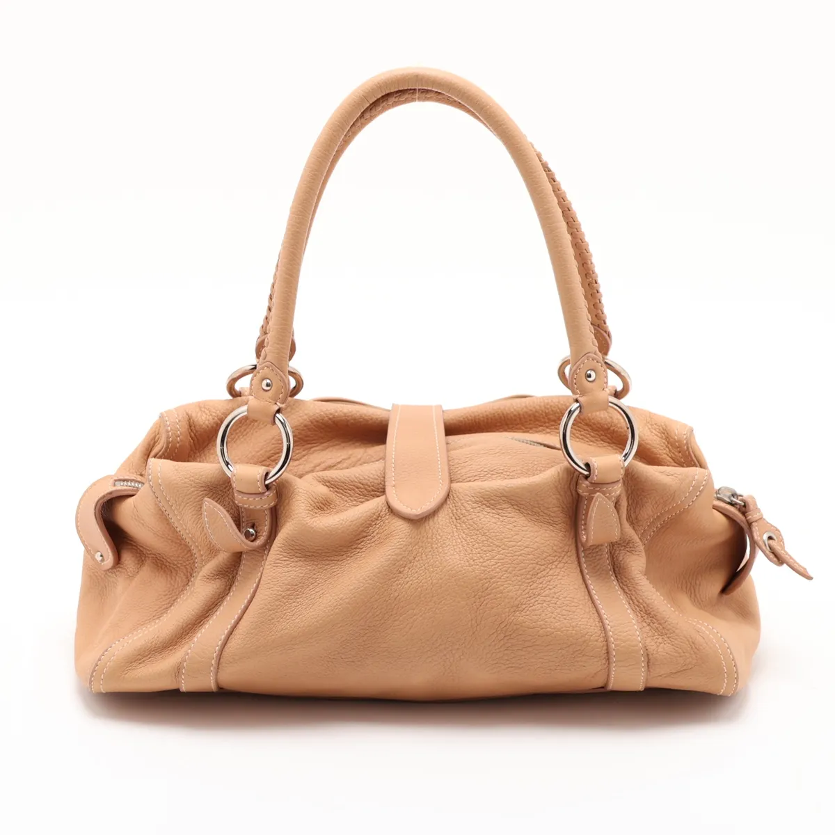 Leather Boston Bag, Beige — view 2