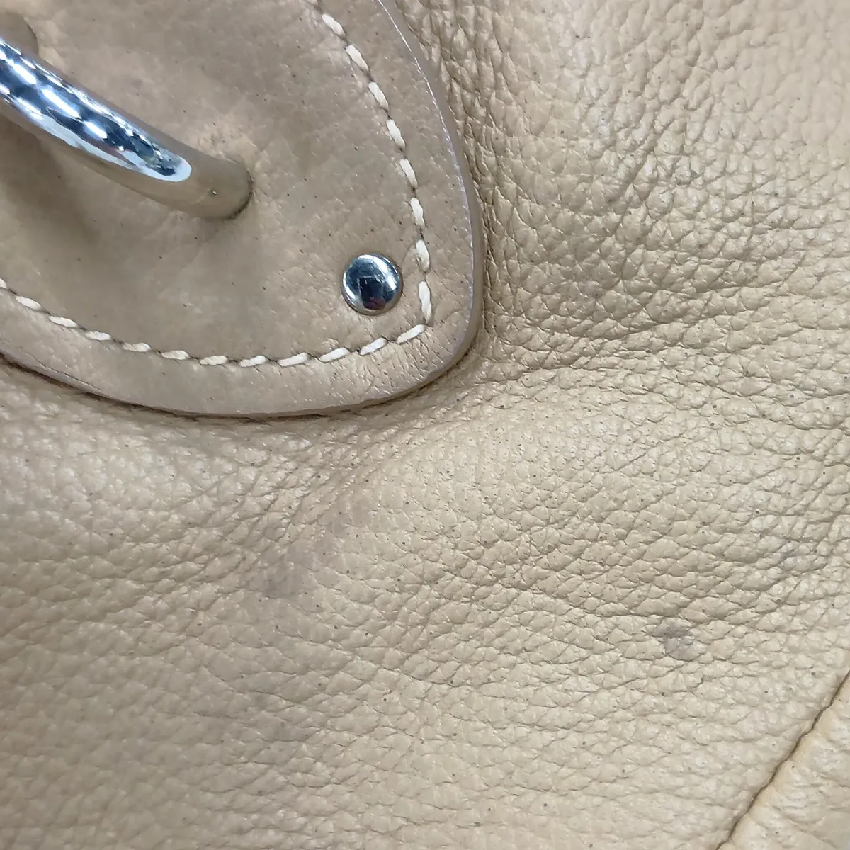 Leather Boston Bag, Beige — view 12