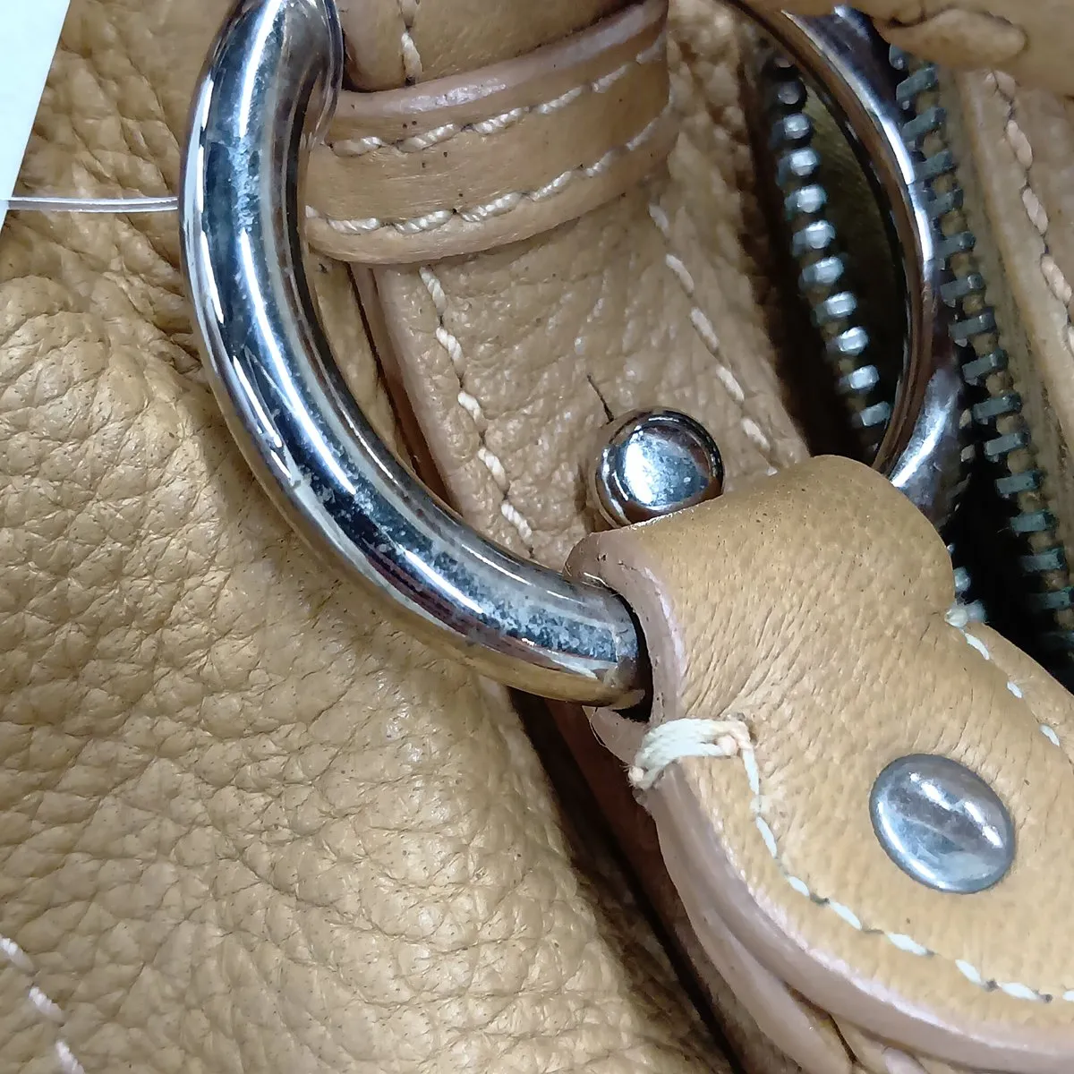 Leather Boston Bag, Beige — view 13