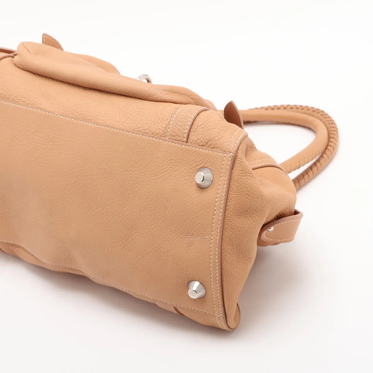 Leather Boston Bag, Beige — view 3