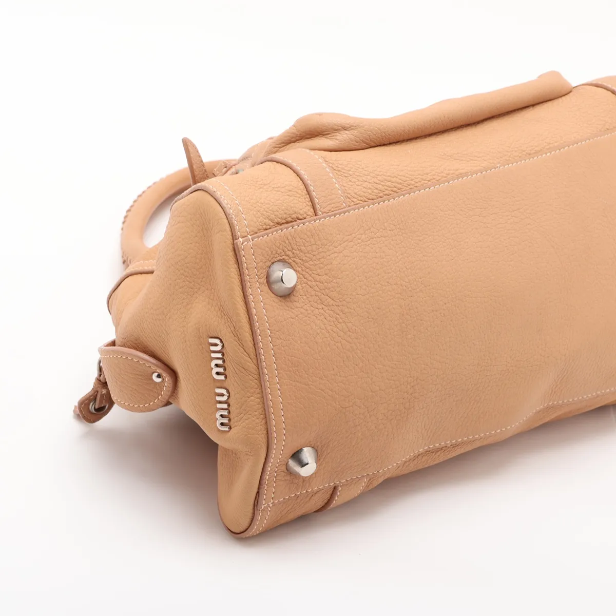 Leather Boston Bag, Beige — view 4