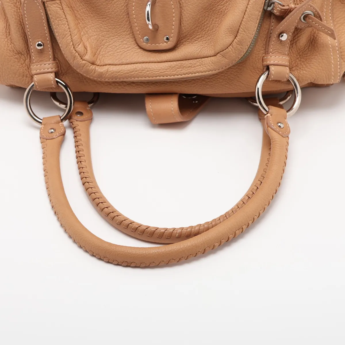 Leather Boston Bag, Beige — view 5