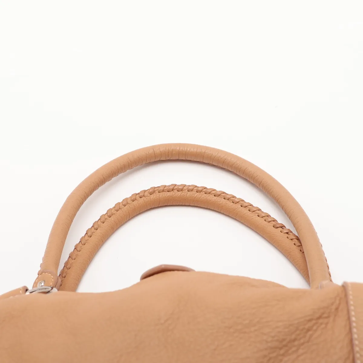 Leather Boston Bag, Beige — view 6
