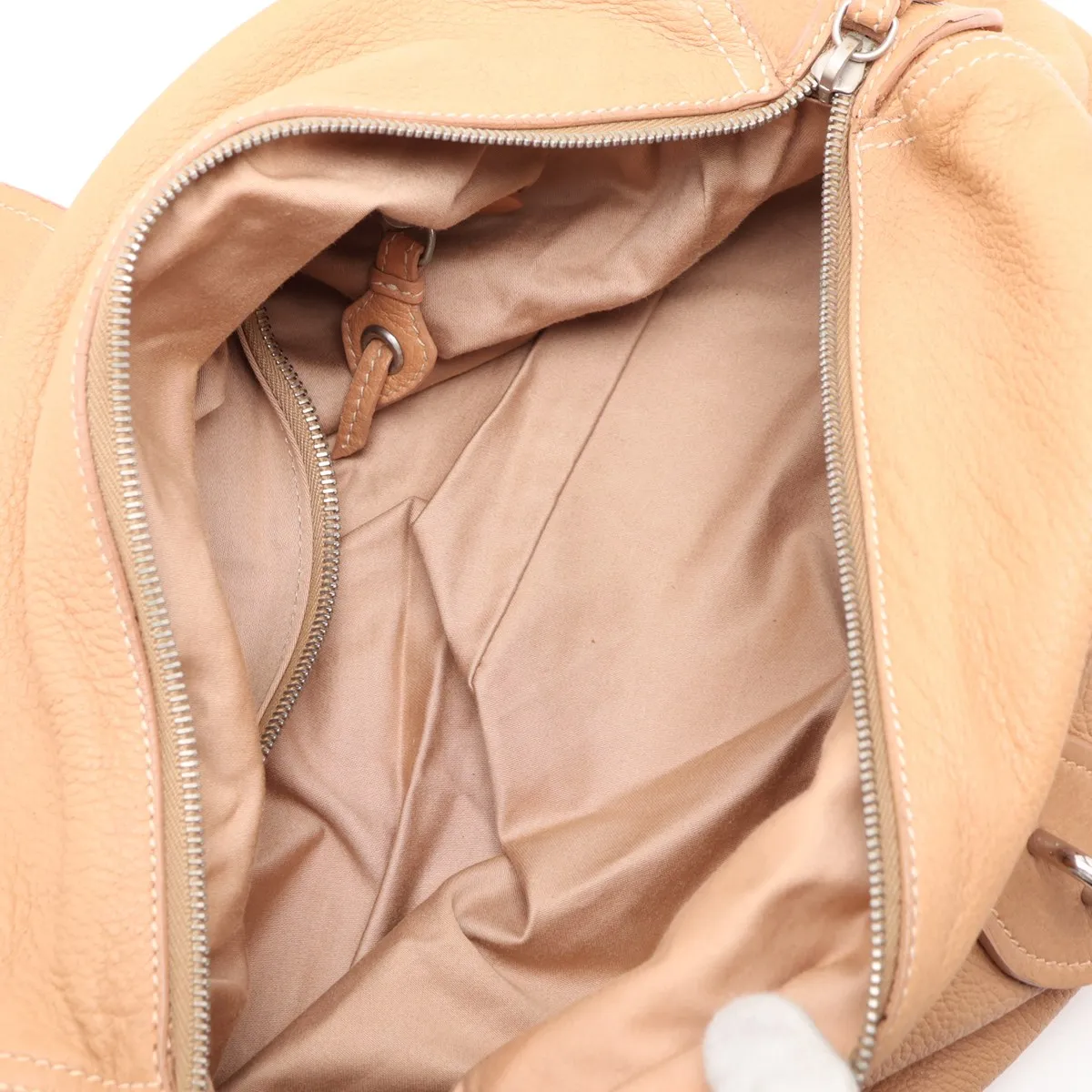 Leather Boston Bag, Beige — view 7
