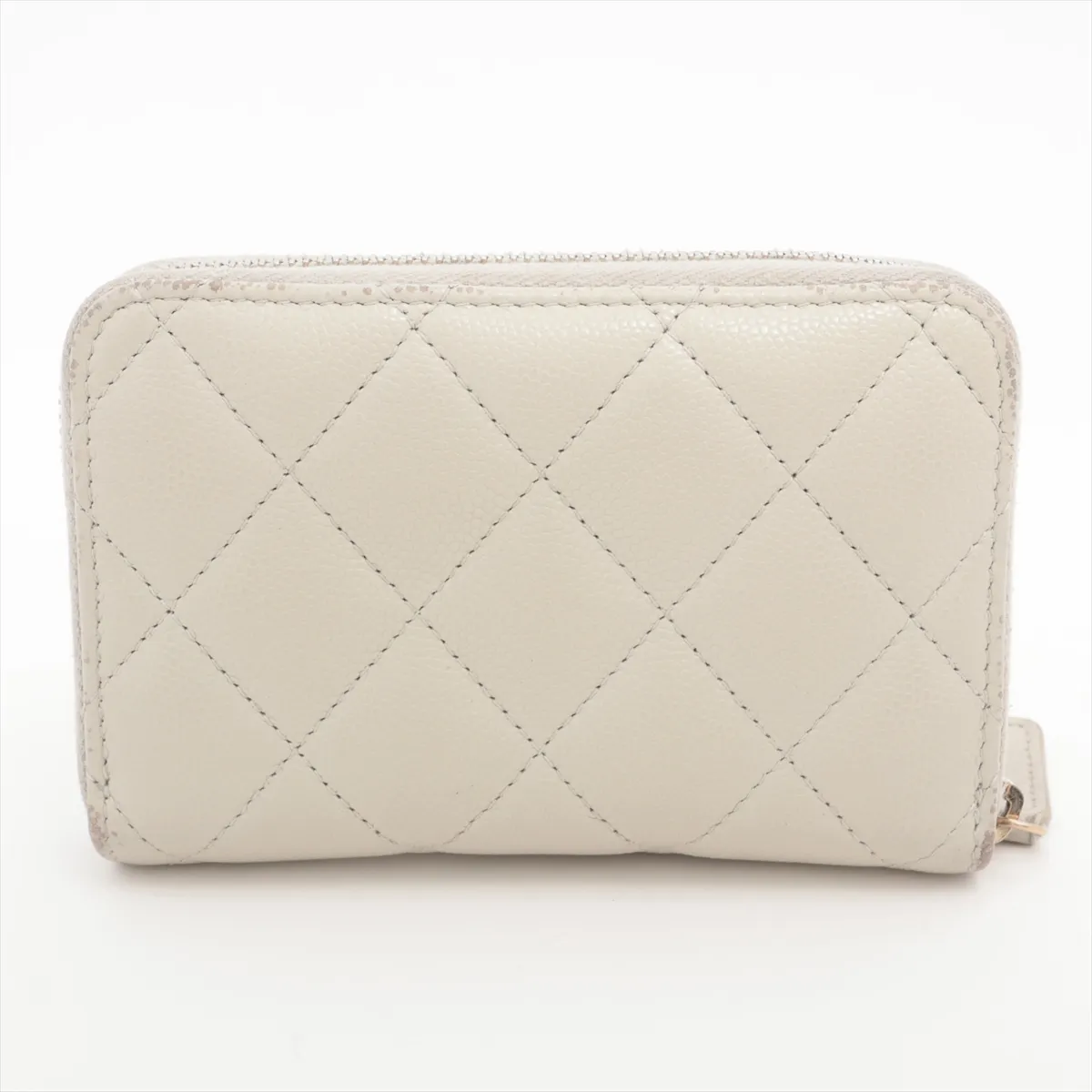 Matelassé Caviar Skin Coin Case, Gray with Gold Hardware, HUL0K1P9 — view 2
