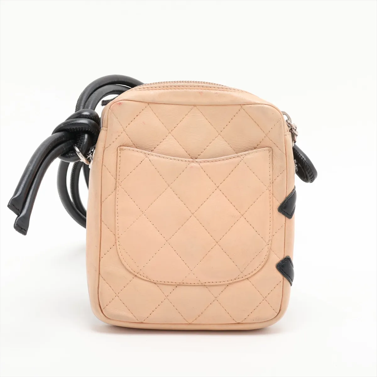 Cambon Line Lambskin Shoulder Bag, Beige x Black, Silver Hardware, 9399467, Series 9 — view 2