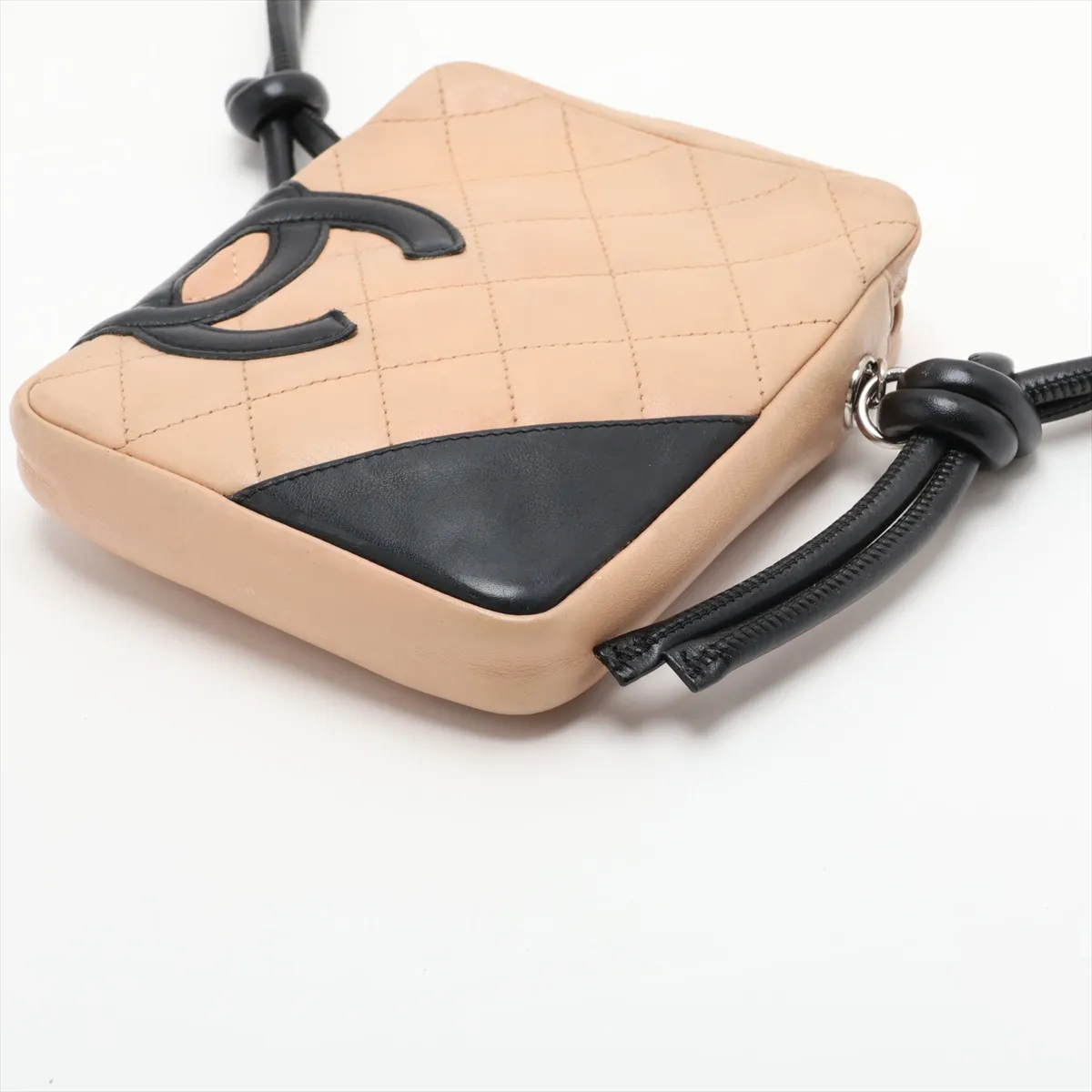 Cambon Line Lambskin Shoulder Bag, Beige x Black, Silver Hardware, 9399467, Series 9 — view 3