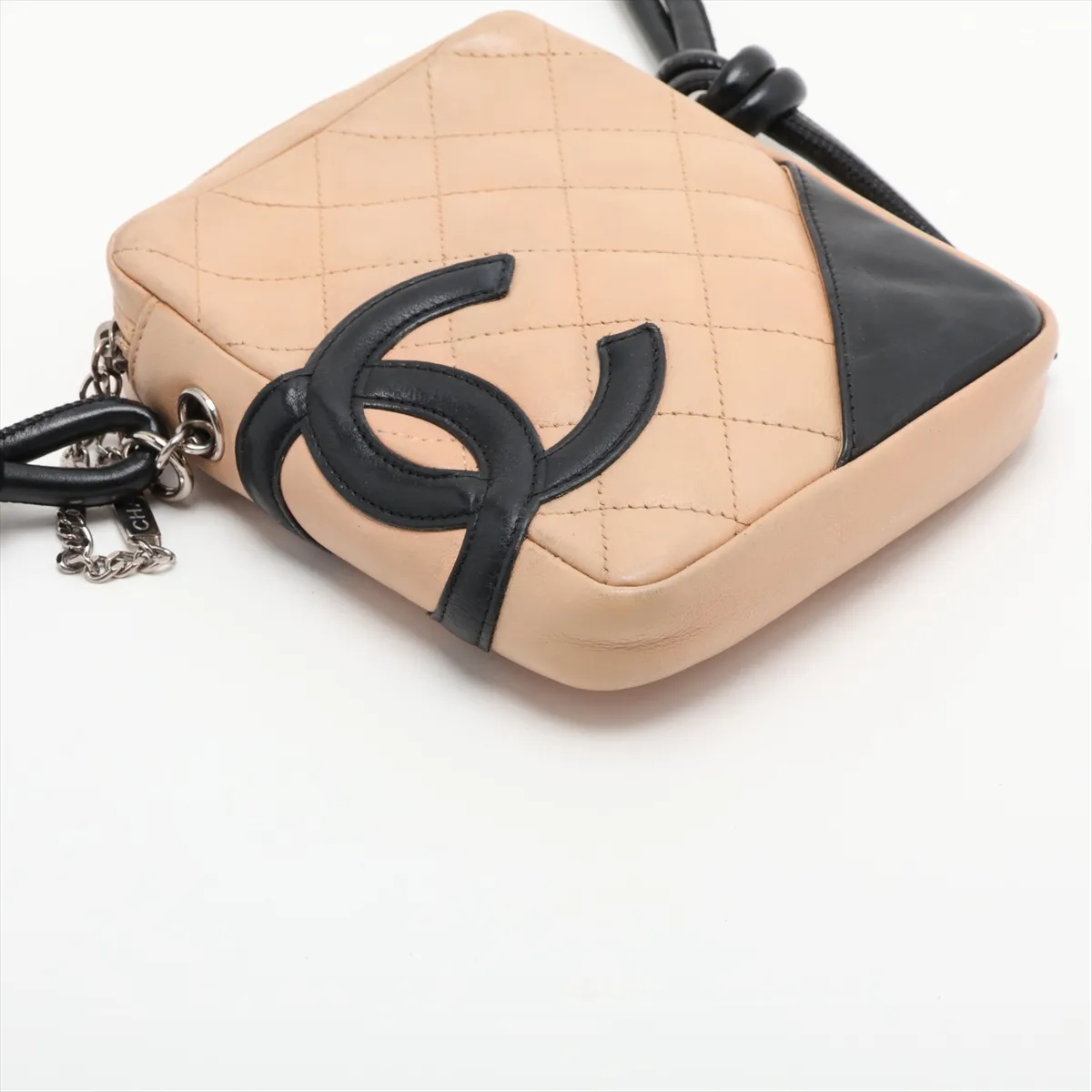 Cambon Line Lambskin Shoulder Bag, Beige x Black, Silver Hardware, 9399467, Series 9 — view 4
