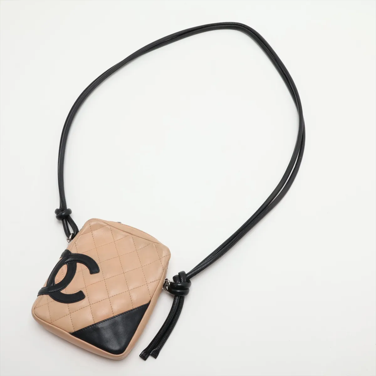 Cambon Line Lambskin Shoulder Bag, Beige x Black, Silver Hardware, 9399467, Series 9 — view 5