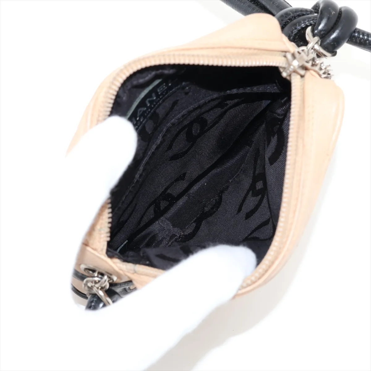 Cambon Line Lambskin Shoulder Bag, Beige x Black, Silver Hardware, 9399467, Series 9 — view 6