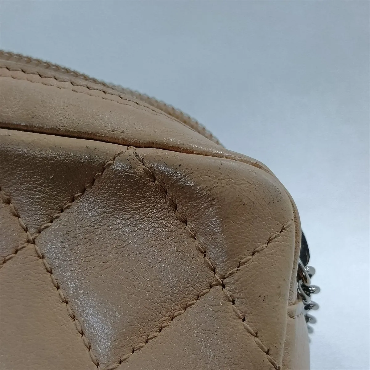Cambon Line Lambskin Shoulder Bag, Beige x Black, Silver Hardware, 9399467, Series 9 — view 10