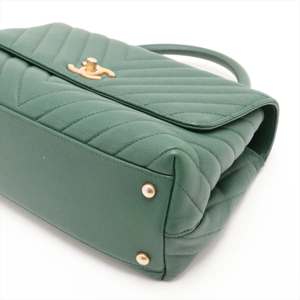 Coco Handle 29 S Caviar Skin 2-Way Handbag, Green with Gold Hardware, 25913593, Serial Number 25-series, A92991 — view 3