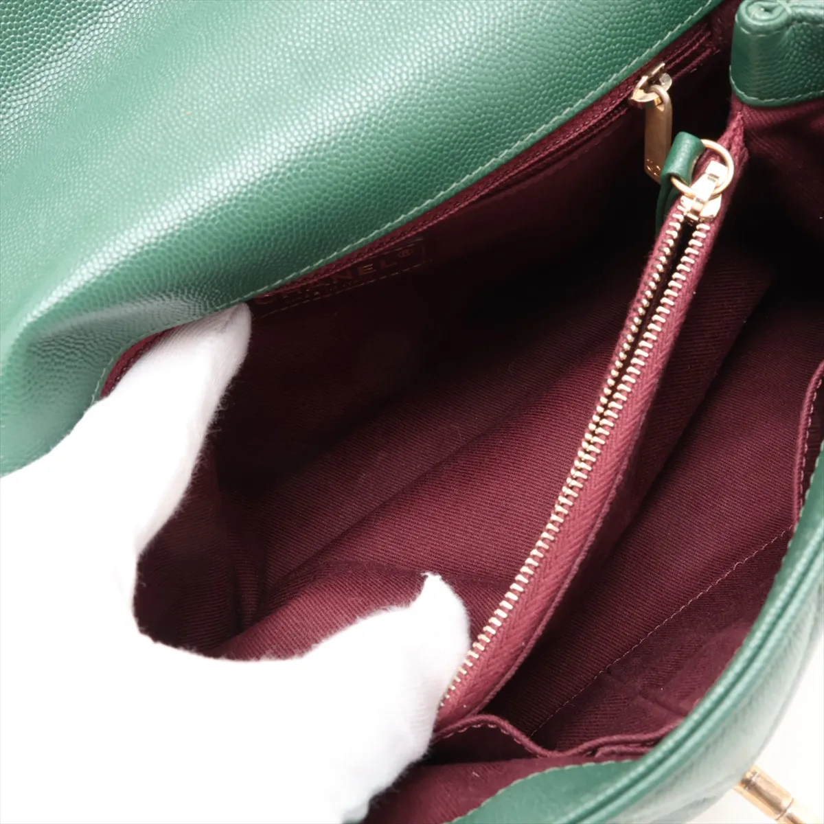 Coco Handle 29 S Caviar Skin 2-Way Handbag, Green with Gold Hardware, 25913593, Serial Number 25-series, A92991 — view 10