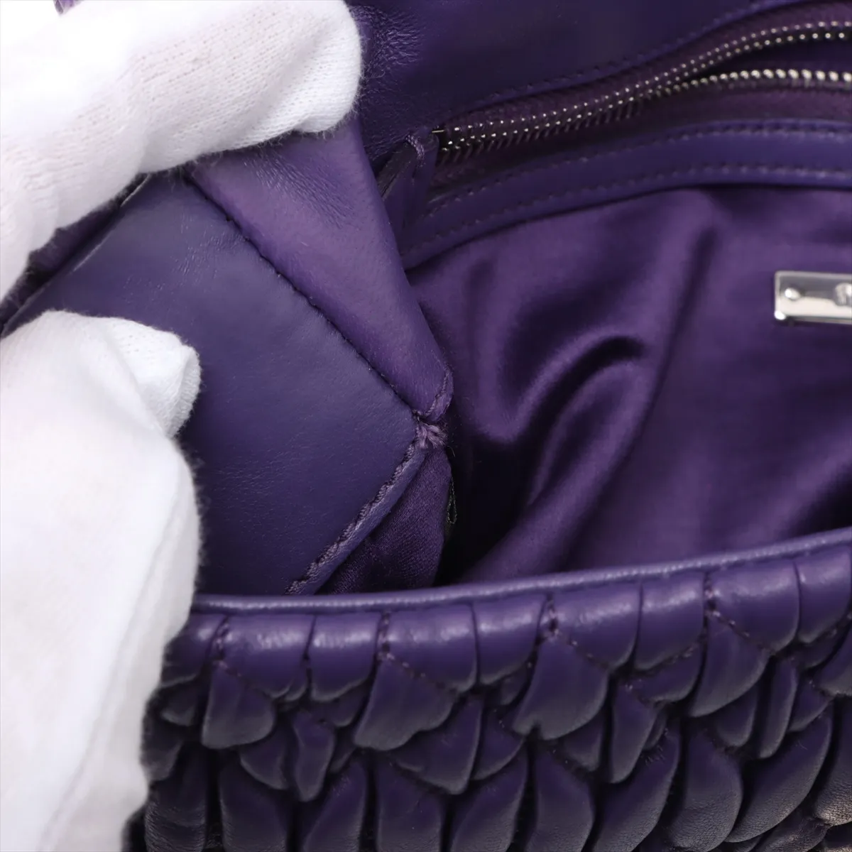 Matelasse Nappa Crystal Leather 2WAY Shoulder Bag Purple RP0233 — view 10