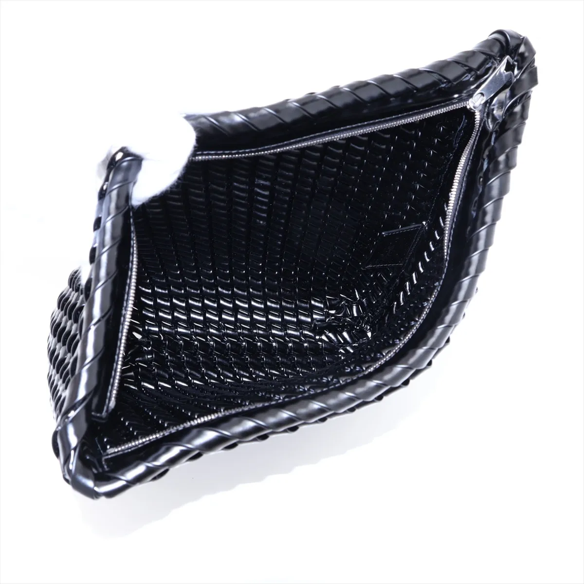 Intrecciato Leather Clutch Bag, Black — view 5