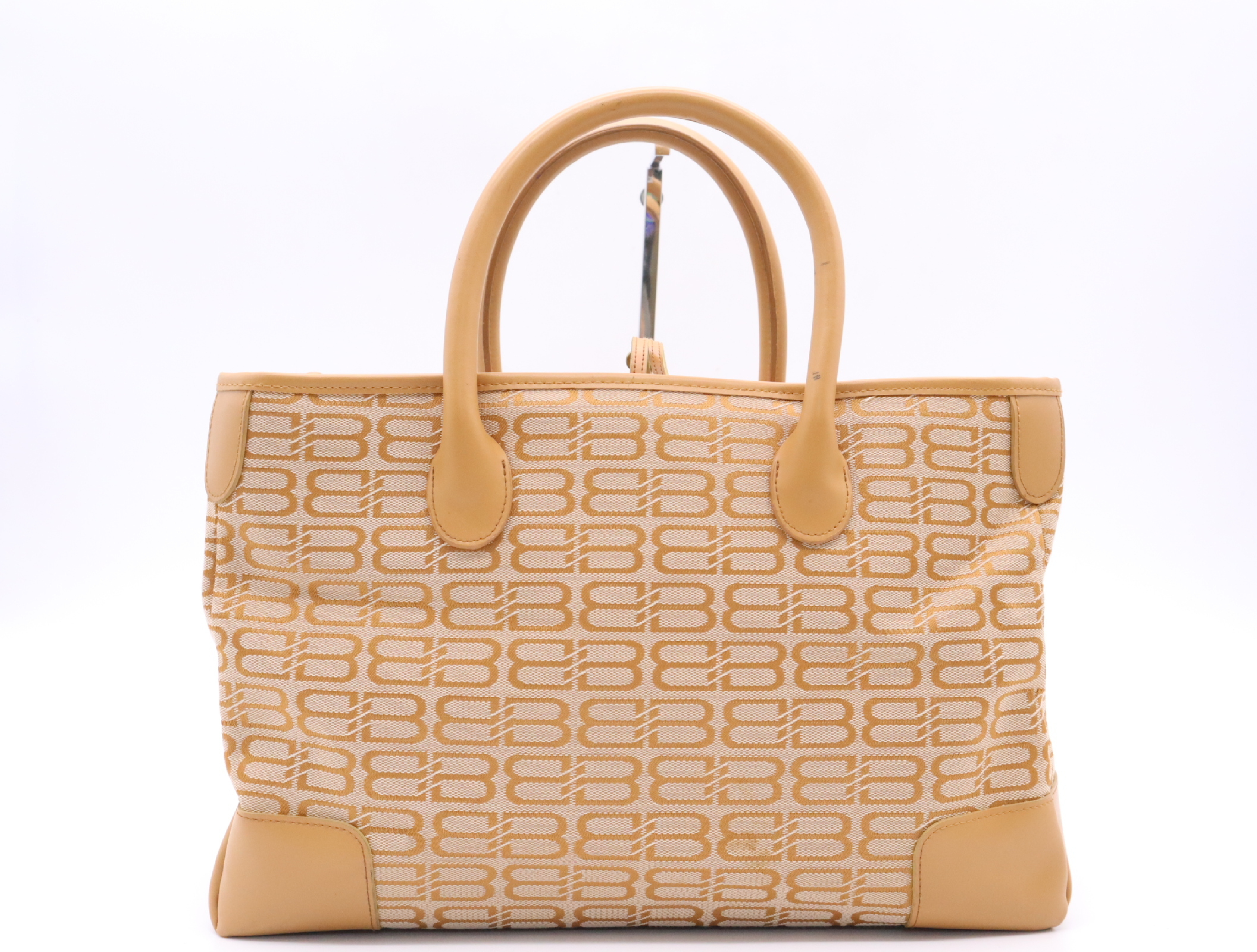 Jacquard/Leather BB Logo Monogram Tote Bag, Orange Tote Bag