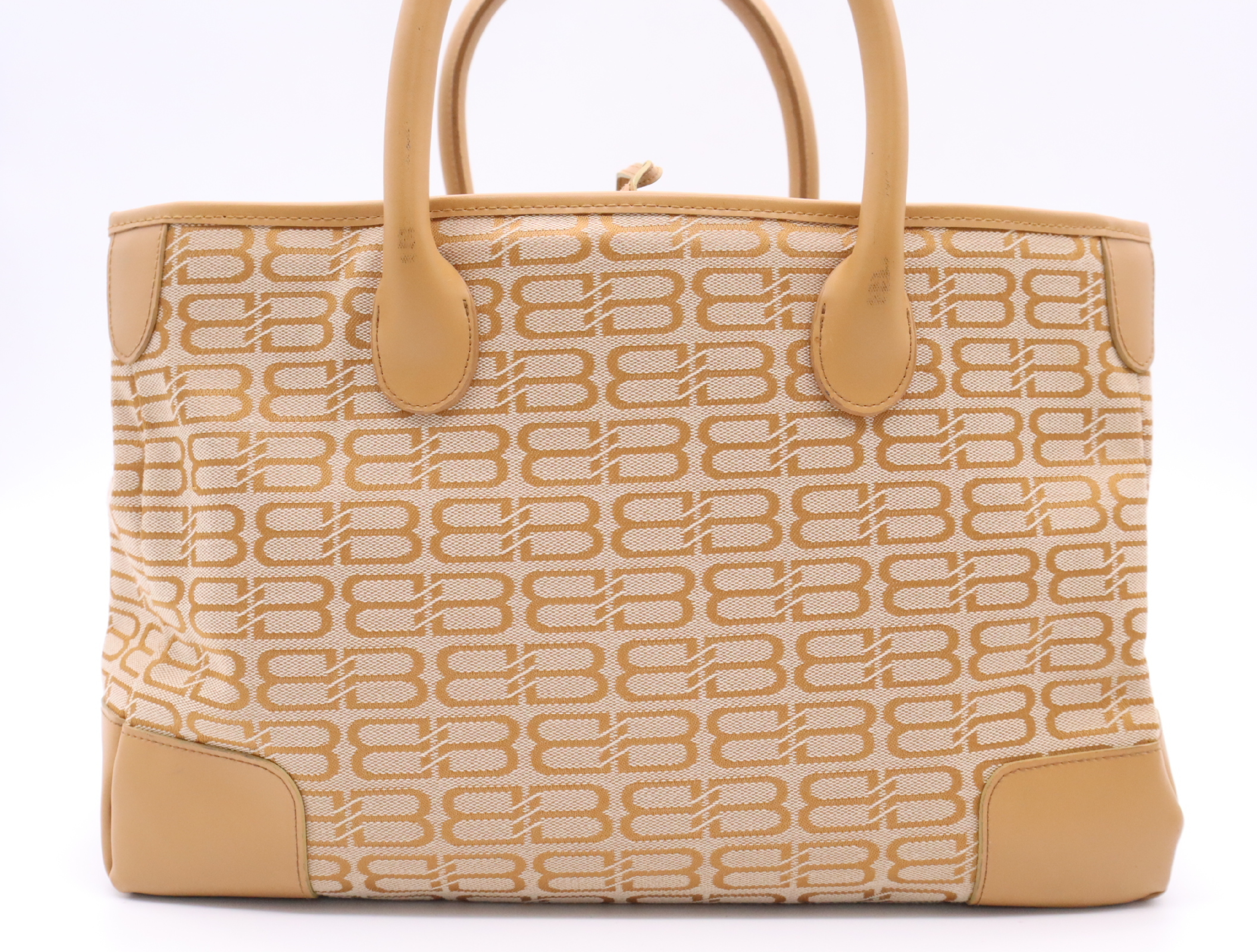 Jacquard/Leather BB Logo Monogram Tote Bag, Orange Tote Bag — view 2