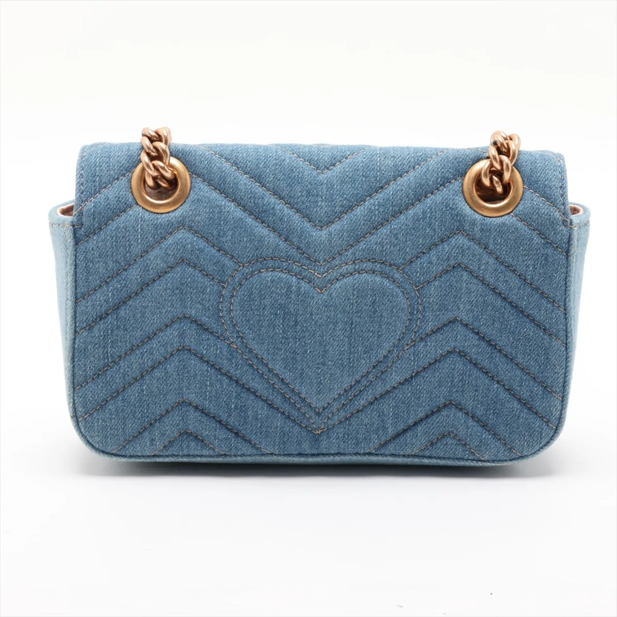 GG Marmont 446744 Denim x Leather Chain Shoulder Bag, Blue — view 2