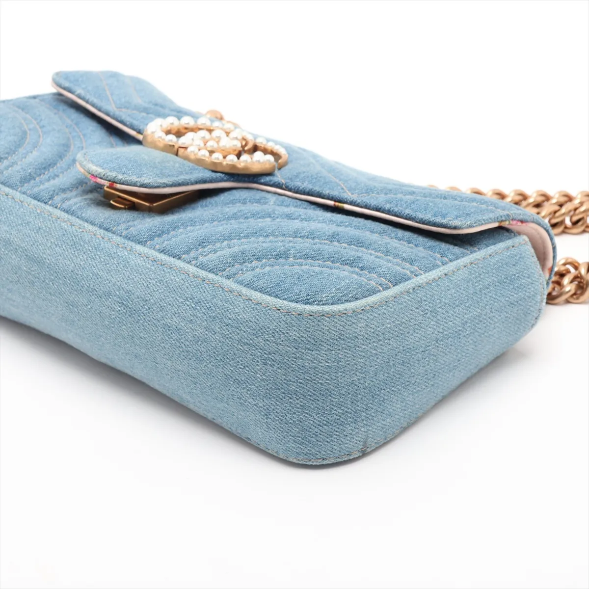 GG Marmont 446744 Denim x Leather Chain Shoulder Bag, Blue — view 3