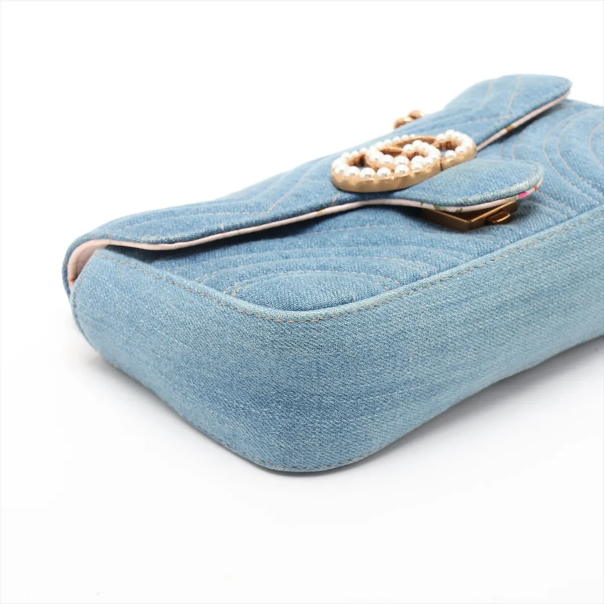 GG Marmont 446744 Denim x Leather Chain Shoulder Bag, Blue — view 4