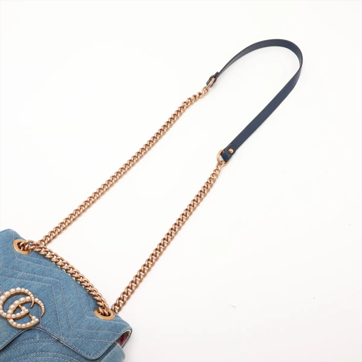 GG Marmont 446744 Denim x Leather Chain Shoulder Bag, Blue — view 5