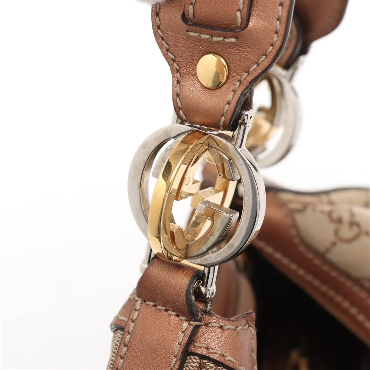 GG Canvas x Leather Shoulder Bag Beige x Bronze 232962 — view 11