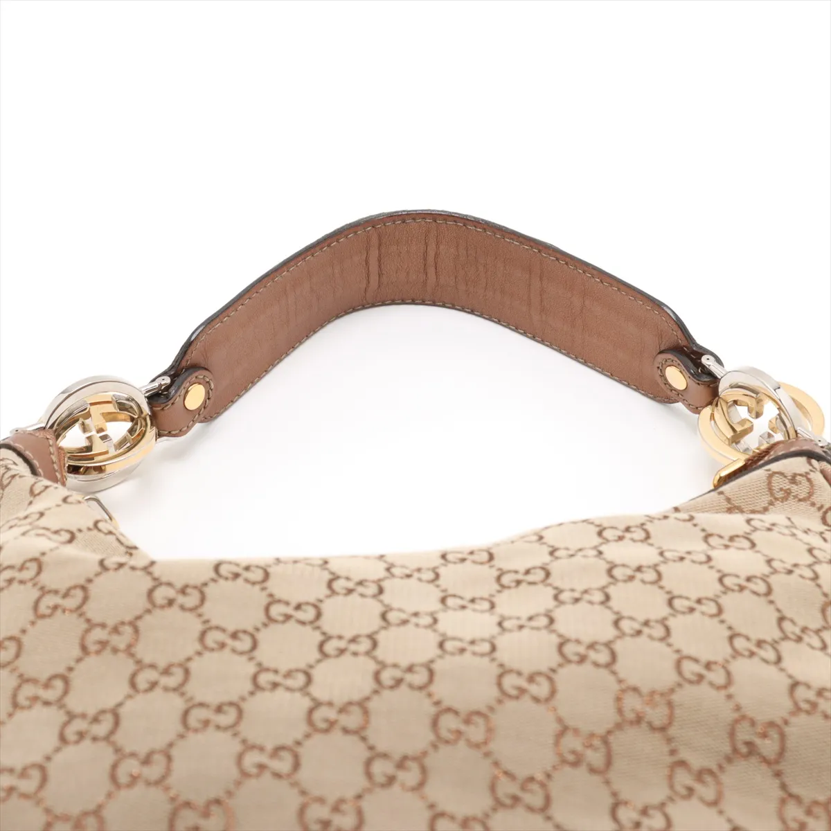 GG Canvas x Leather Shoulder Bag Beige x Bronze 232962 — view 6