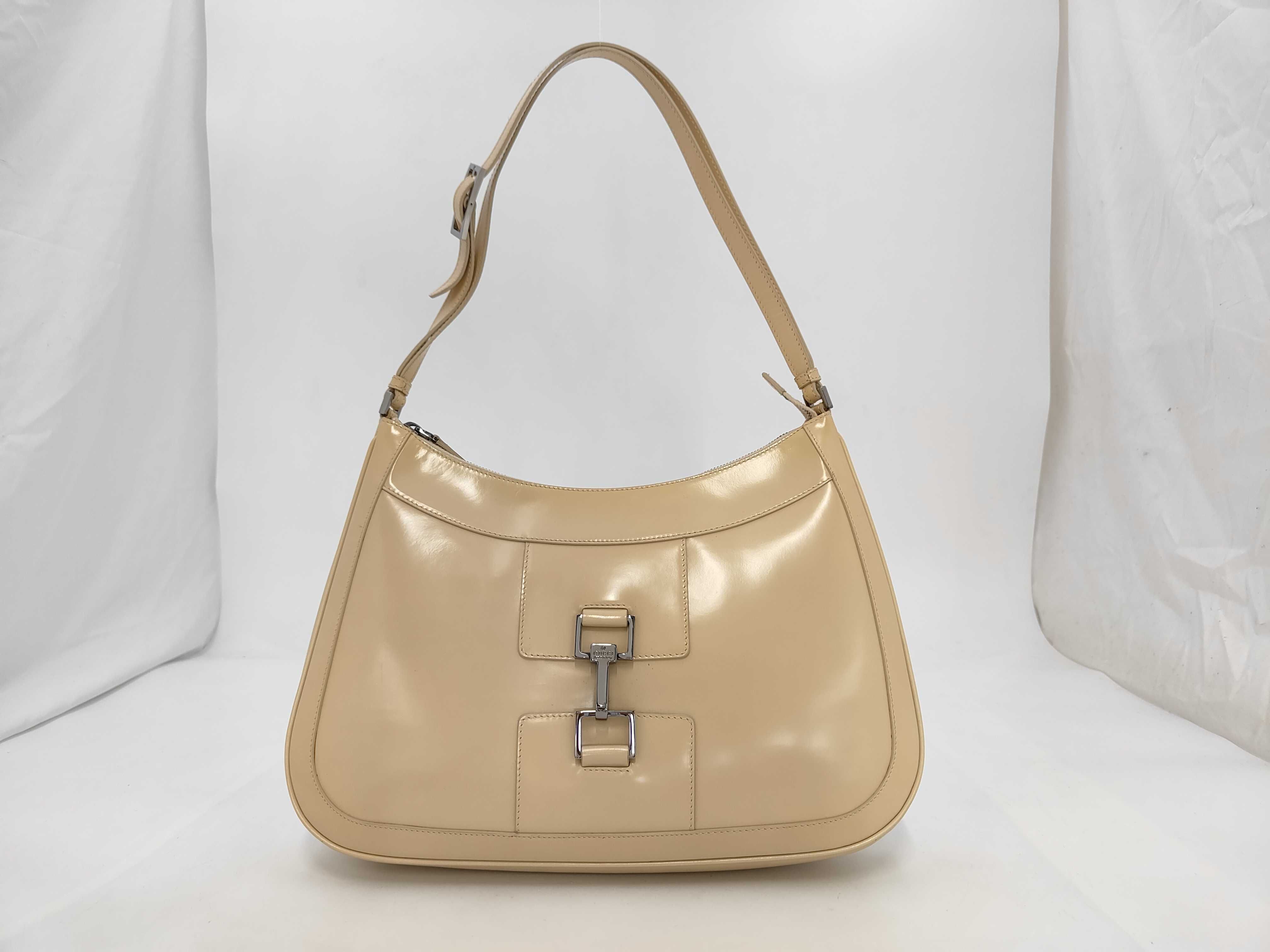 One-Shoulder Leather Bag, Beige, 001 4255
